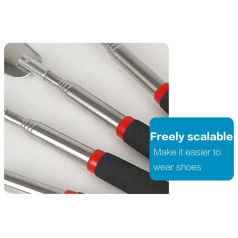 Silver Long Handle Shoehorn Flexible Stainless Steel Shoe Horn Stick Shoe Lifter Tool Professional Shoe Spoon Tool 26.5~74.5cm