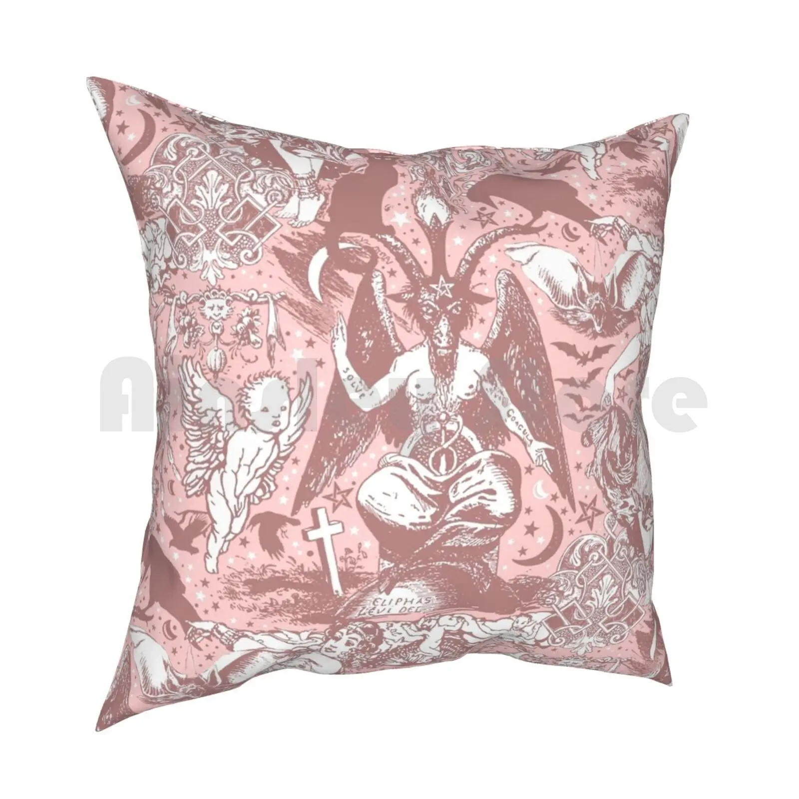 Pastel Goth Gothic Mystical Baphomet Scrap Book Pattern By Moose Disco Pillow Case Printed Home Soft Throw Pillow Moose