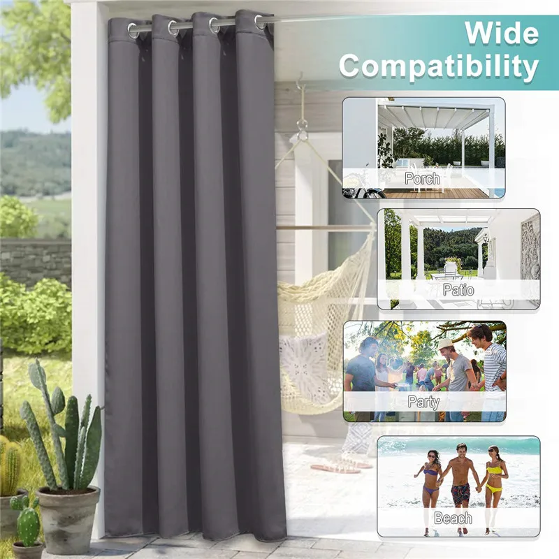 Outdoor Curtain Patio Detachable Waterproof Drapery Windproof Grommet Fadeproof Window Curtains for Pergola Garden Arbor