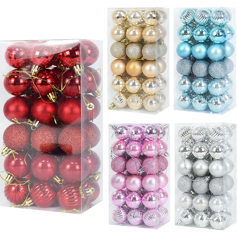 

36Pcs Christmas Tree Decoration Hanging Ball Plastic Christmas Ball Ornaments Xmas Tree Pendants Wedding Party New Year Decora