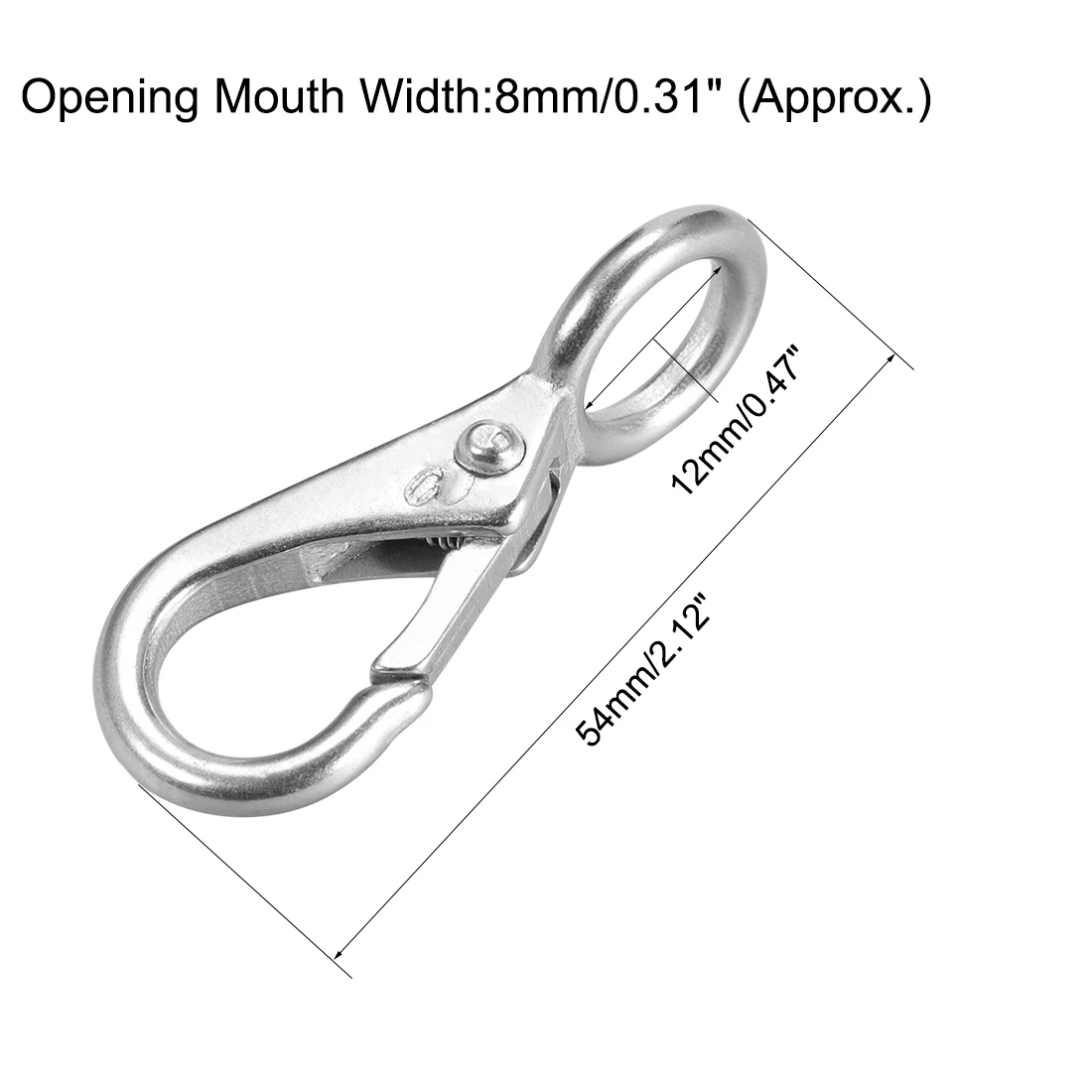 uxcell Fixed Eye Hook,304 Stainless Steel 0# Carabiner Lock Boat Clip Hook 54mm Length Silver Tone