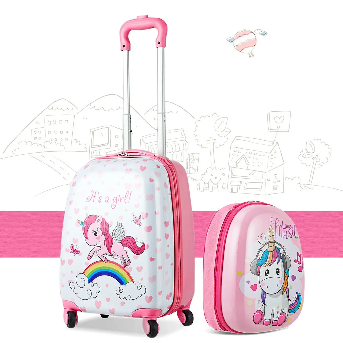 2PC Bagasi Anak-anak 12 ''Ransel & 16'' Rolling Koper Anak Sekolah Perjalanan ABS