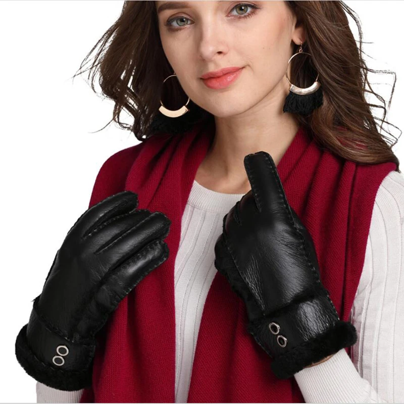 Guantes de piel de oveja Super Wam, guantes de piel auténtica para mujer, guantes cálidos para mujer