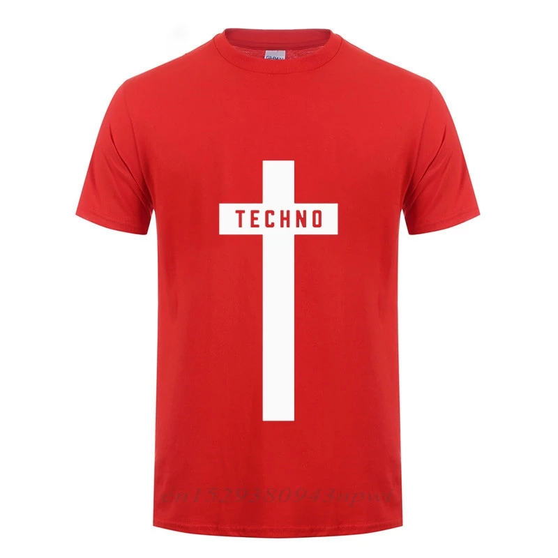 TECHNO CROSS PRINTED T SHIRT MEN Male Short Sleeve Crewneck Cotton T-Shirt Man Clothing Trend Casual Slim Fit Summer Tops Tees