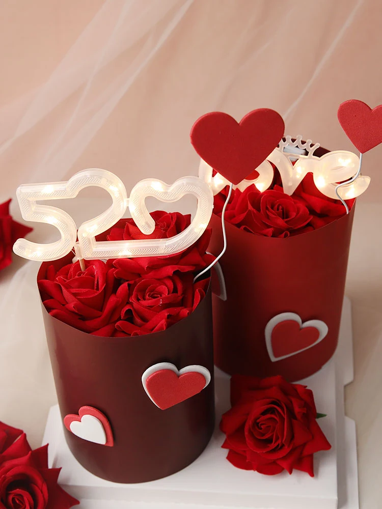 Love 520 Light Cupcake Topper หัวใจรักคนรักหวานเค้ก Topper สำหรับครบรอบวันวาเลนไทน์งานแต่งงานเค้กตกแต่ง