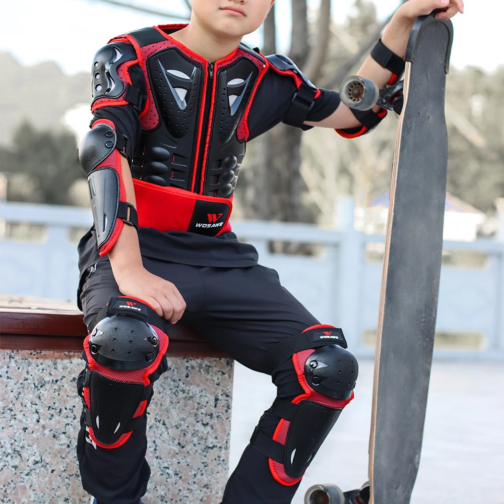 WOSAWE 5-10 years old Boys Girls Youth Child Kids Body Protection Motocross Armor Vest Suits Skiing Elbow Knee Care Armor
