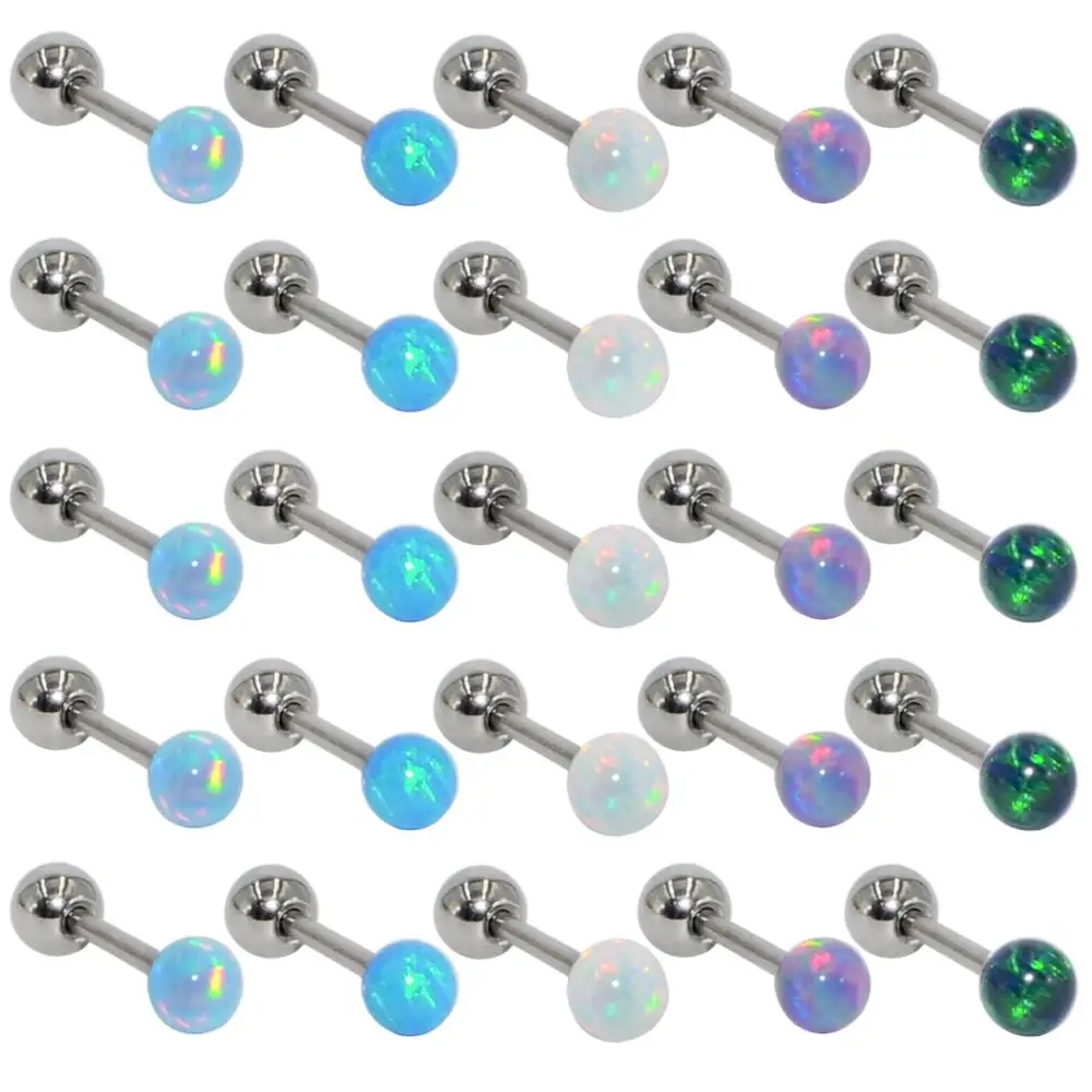 2pcs Surgical Steel Opal Stone Ear Tragus Cartilage Helix Barbell Orelha Ear Stud Earring Conch Lobe Sexy Piercing Jewelry 20g