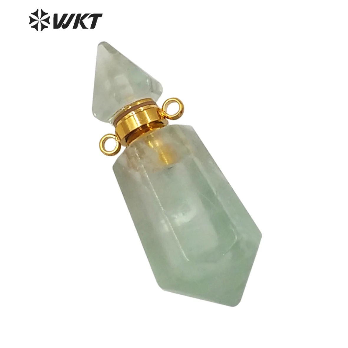 WT-P1638 Amazing Gold Natural Double Point Spirit Quartz Perfume Bottle Stone Pendant High Quality Jewelry Findings