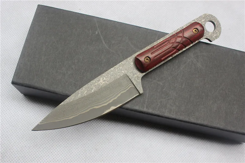 MK Damascus steel Fixed Blade knife wood Handle 59hrc outdoor camping Hunting knife Survival Collection Gift Tactical EDC Tool