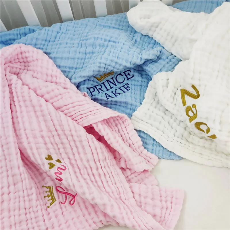 6-Layer Bamboo Cotton Personalised Muslin Baby Blanket Creative Gift Infant Kids Swaddle Wrap Blanket Sleeping Quilt Bed Cover