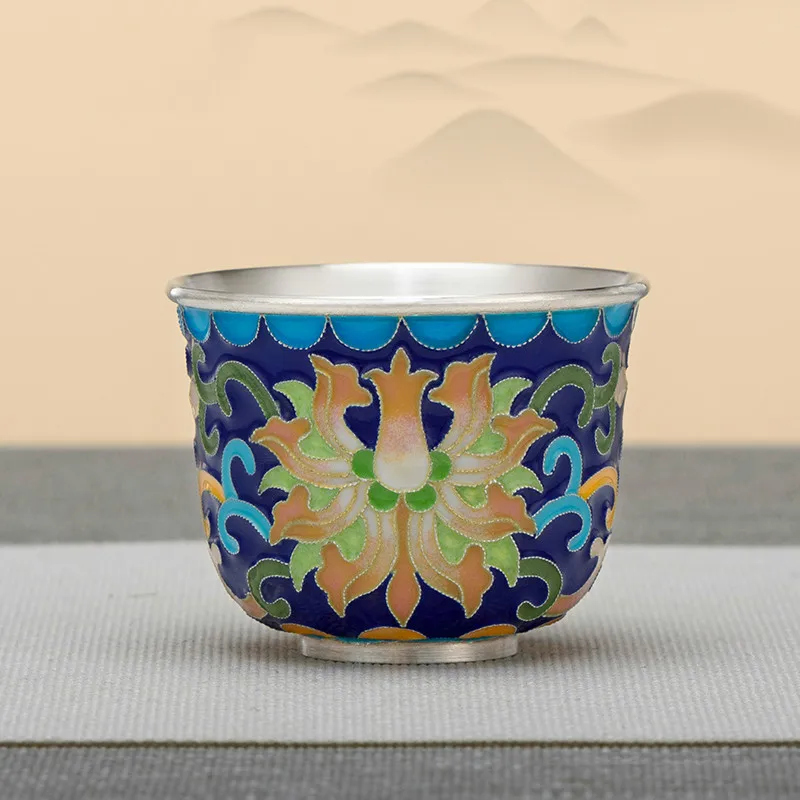 Sterling silver S999 tea cups handmade cloisonne in old-fashioned retro style tea set sterling silver tea cups