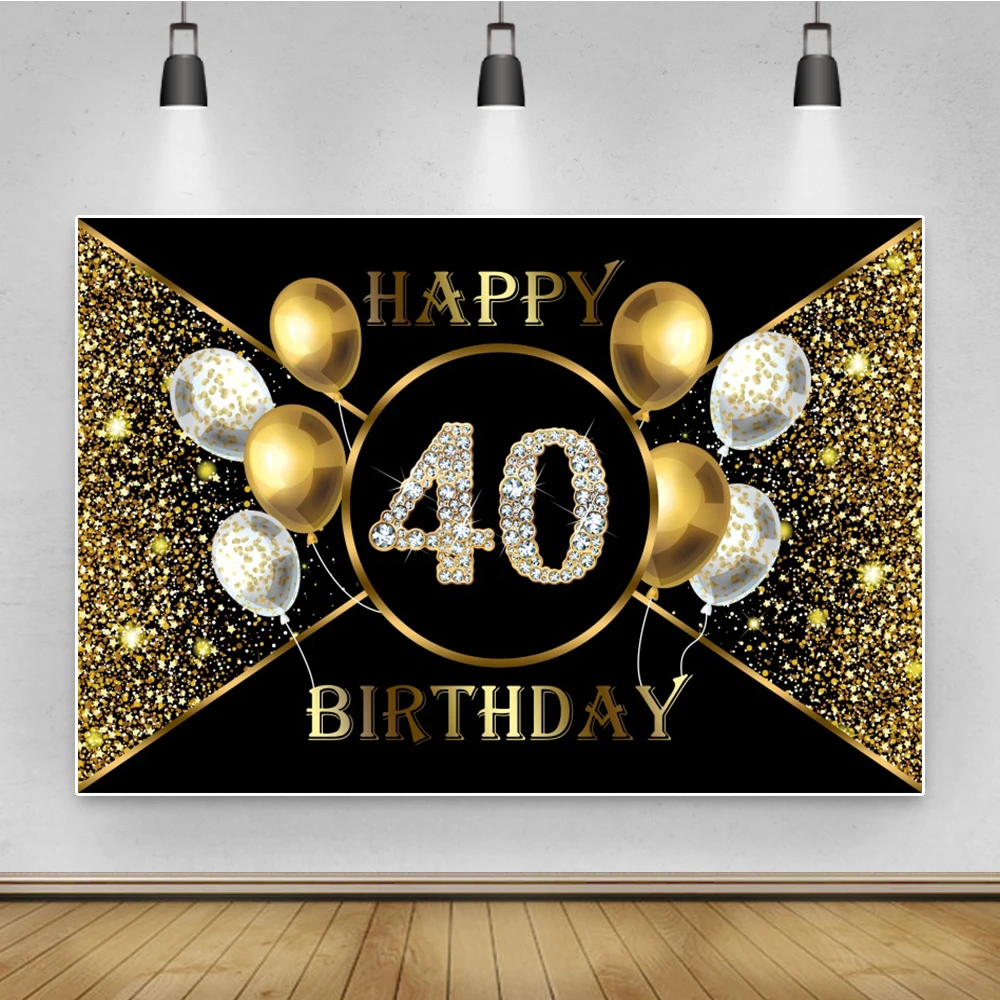 Laeacco Happy 40th Birthday Party Banner Gold Silver Balloons Polka Dots Photography Backdrop photographic Background Poster