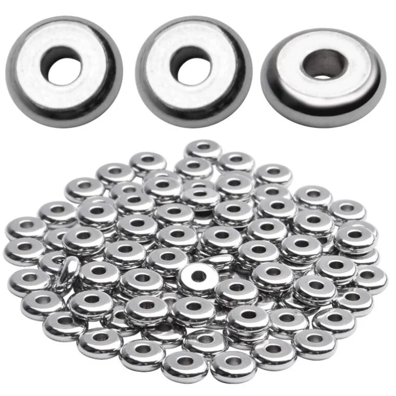 50pcs 4 5 6 8 10mm Stainless Steel Charm Spacer Beads Wheel Bead Flat Round Loose Beads For Jewelry Making Supplies Accessories