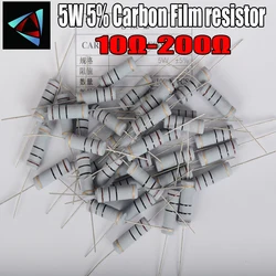 5pcs 5W 5% Carbon Film resistor 1R ~ 1M 10 12 15 18 20 22 24 27 30 33 36 39 43 47 51 56 62 68 75 82 91 100 120 150 180 200 ohm