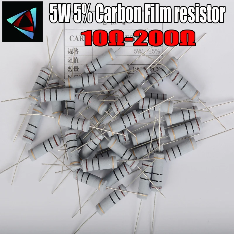 5szt 5W 5% Rezystor z folii węglowej 1R ~ 1M 10 12 15 18 20 22 24 27 30 33 36 39 43 47 51 56 62 68 75 82 91 100 120 150 180 200 ohm