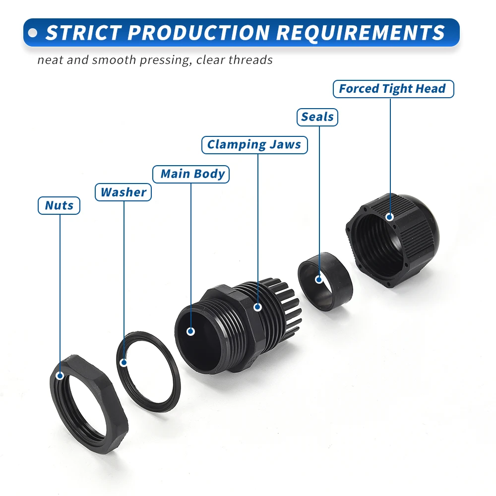 10PCS G1/2 Cable Gland Nylon Waterproof Joint IP68 Plastic Black Seal 0.5 Inch Joint G3/8 G1/4 Cable Gland G1 G2 G1-1/4 Joint