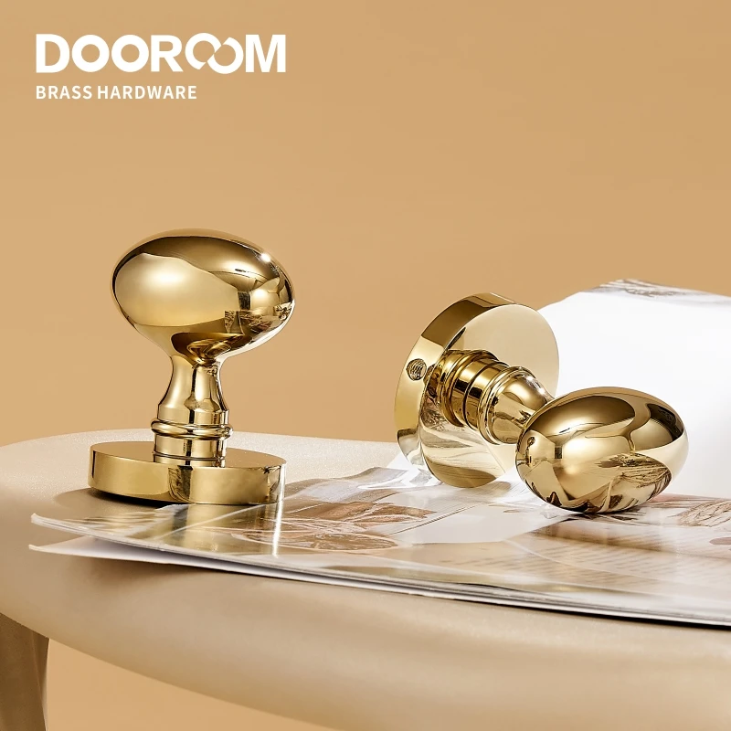 Dooroom Brass Door Lock Set Modern Shiny PVD Gold Interior Bedroom Bathroom Dummy Privacy Passage Hidden Door Lever Set