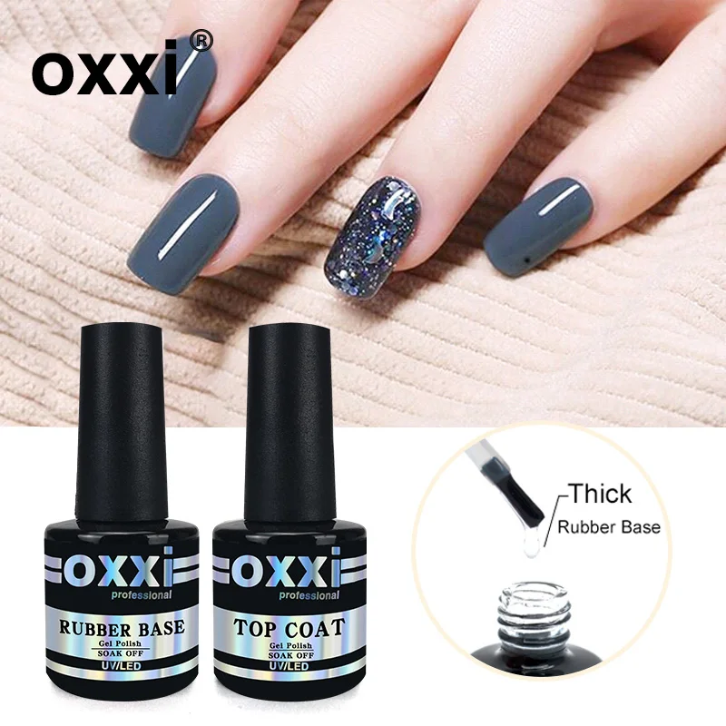 OXXI Mới 8Ml Móng Đế Cao Su Áo Khoác Và Top Coat Gel Dầu Bóng Lót Cho Móng Bán Permanant Gel UV ba Lan Móng Tay Nghệ Thuật Thiết Kế Gellak