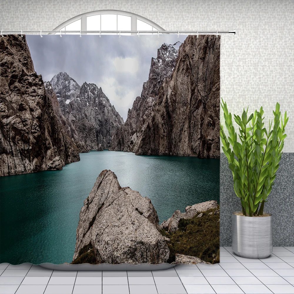 3d Natural Scenery Shower Curtains Bathroom Curtains Waterproof With Hooks Mountains Rivers Decoration Washable Fabric Screen