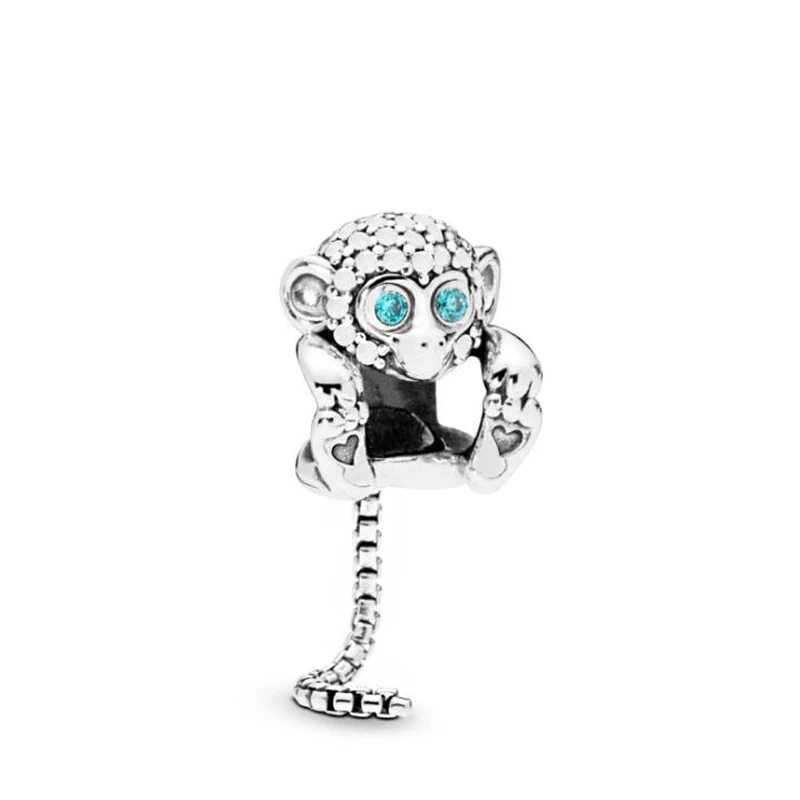 Btuamb New Fashion Crystal Silver Color Monkey Beads Charms  Fit Original Bracelets for Women Party Gift DIY Bijoux Jewelry