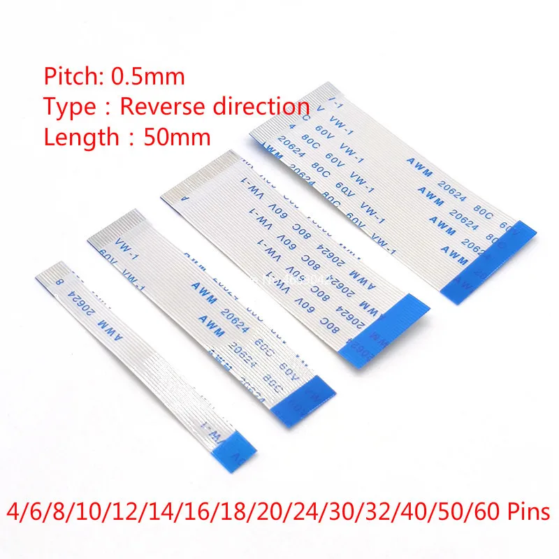 

Гибкий плоский кабель FPC FFC, 10 шт., 0,5 мм, тип B, обратное направление, 50 мм, 4P, 6/8/10/12/14/16/18/20/22/26/28/30/32/34/40/50/60PIN