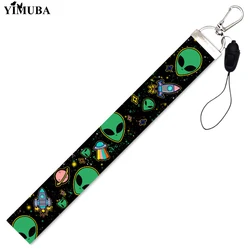 Funny Outer Space Alien Lanyard Key Chain Multifunction Cartoon Printed Webbing DIY Remove Buckle Wrist Rope Lariat Phone Strap