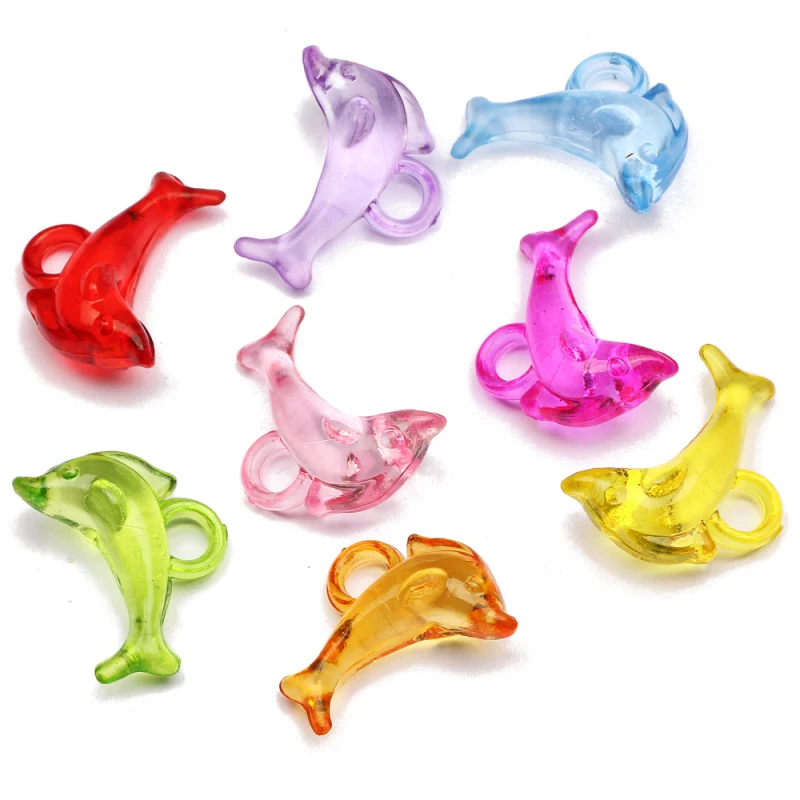 30pcs Mixed Color Acrylic Beads Cute Dolphin Shape Transparent Charms Beads For Jewelry Making Bracelet Earring Diy Accessories