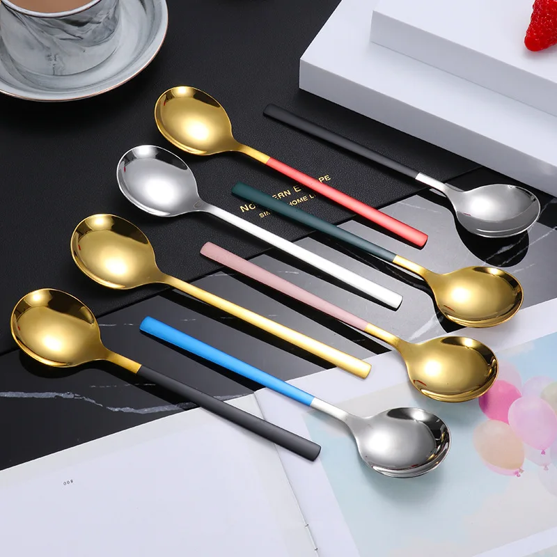 18*4.2cm Long Handle Coffee Mixing Spoons Stainless Steel Round Head Ice Cream Dessert Tea Spoon Tableware Kitchen Accessories