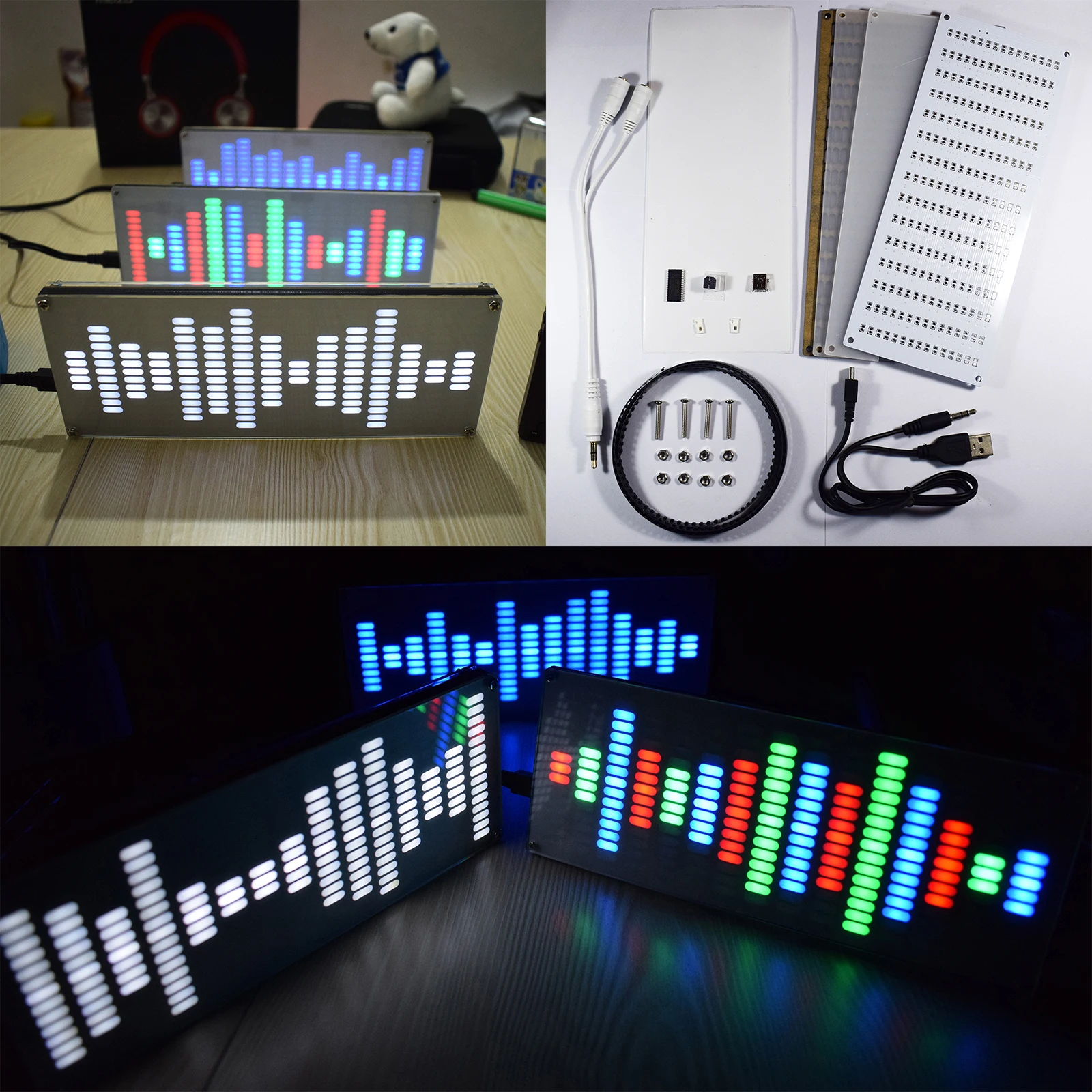 DIY Touch Key Big Size 225 Segment LED Digital Equalizer Music Spectrum Sound Waves Electronic Kit