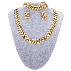 Ethiopia Fashion Jewelry Sets for Women Bracelet Gold Plated Round Necklace & Earrings Accessories Set Bridal Wedding Gifts