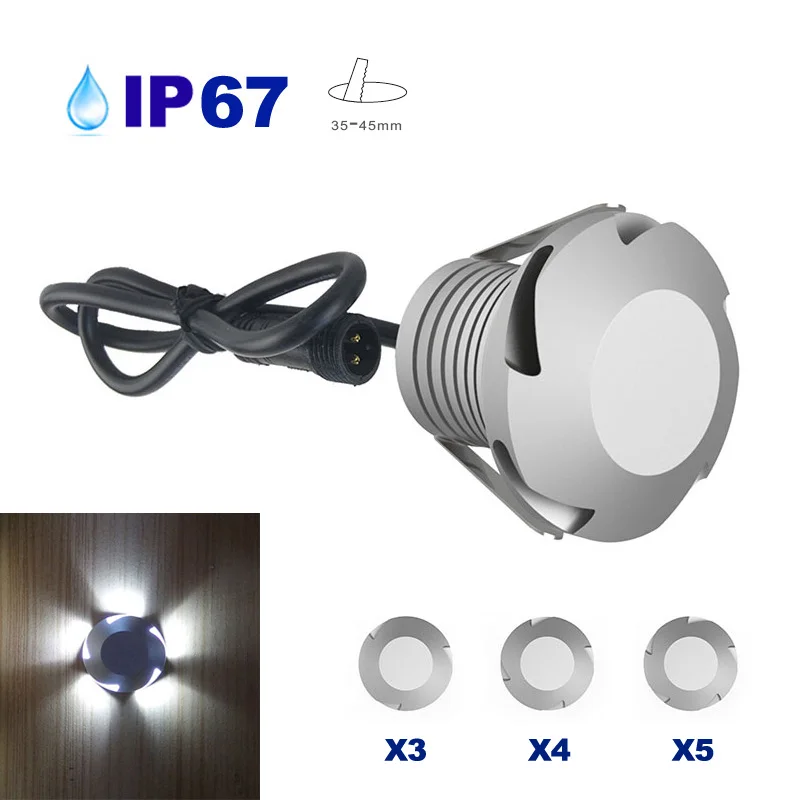 24pcs/lot Underground Light IP67 Outdoor Landscape Lighting 12V 3W LED Recessed Spot Light Patio Pavers Floor Deck Stair Lamps