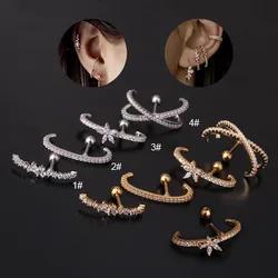 1PC 16G Korea Style CZ Flower Tragus Cartilag Lobe Earrings Barbell Ear Stud Helix Piercing Jewelry