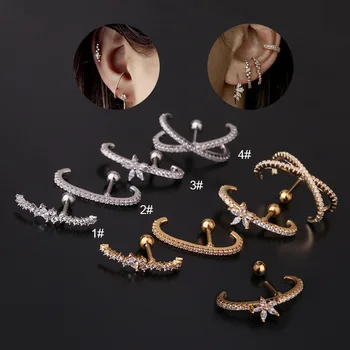 1 adet 16G kore tarzı CZ çiçek Tragus Cartilag lob küpe halter kulak damızlık Helix Piercing takı