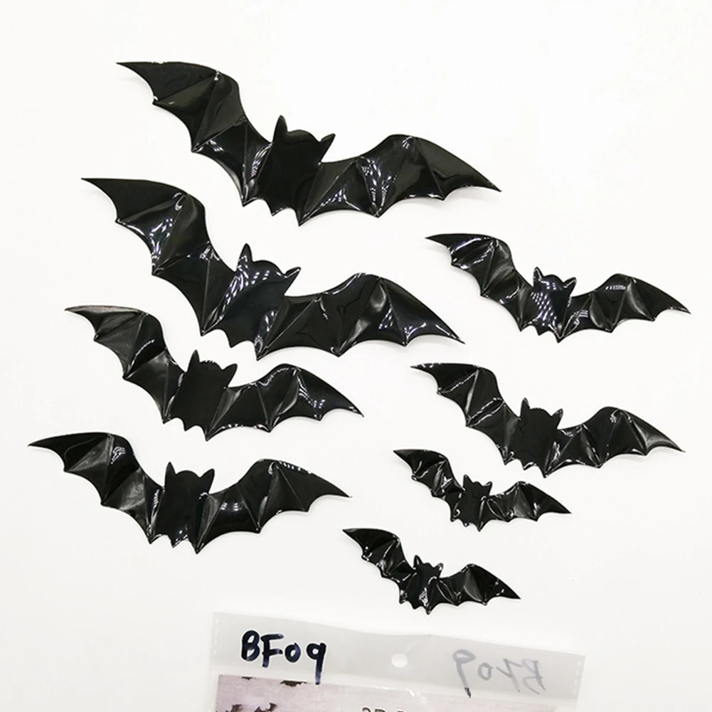 3D Black Bat Wall Stickers PVC Wall Decal Home Decor Sticker Halloween Party DIY Decorative Horror Bats Removable Sticker