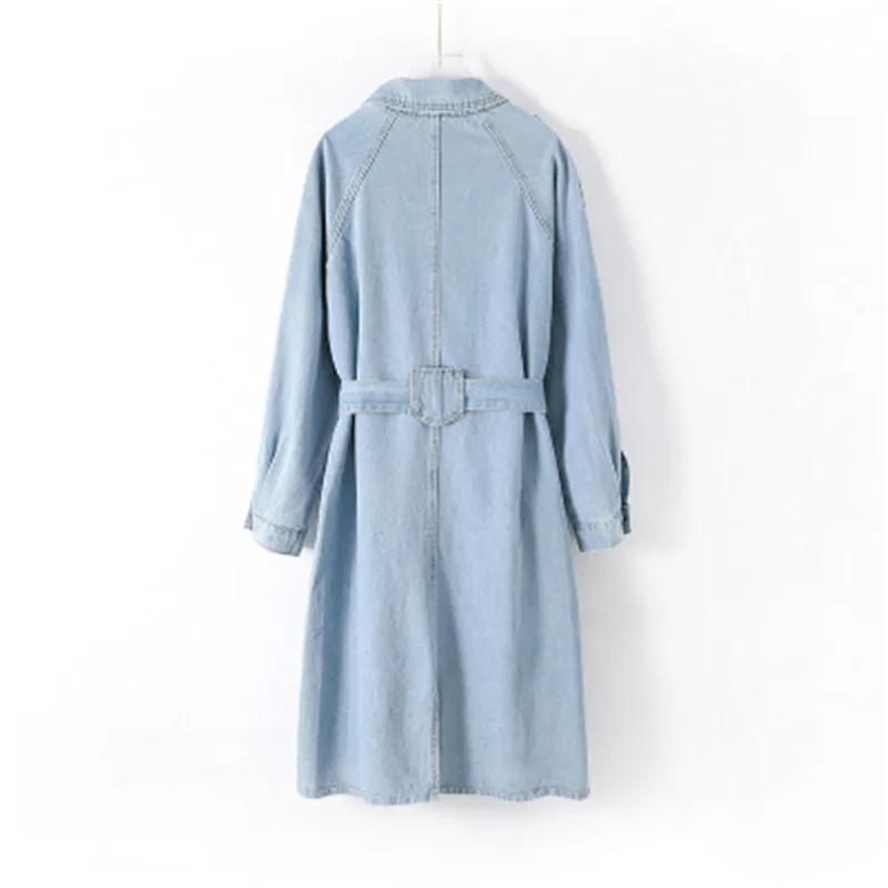 Imagem -04 - Primavera Vintage Casual Coreano Longo Jean Cabolsa Feminino com Cinto de Rua Alta Solta Casual Outono Denim Trench Coat Outerwear S2xl