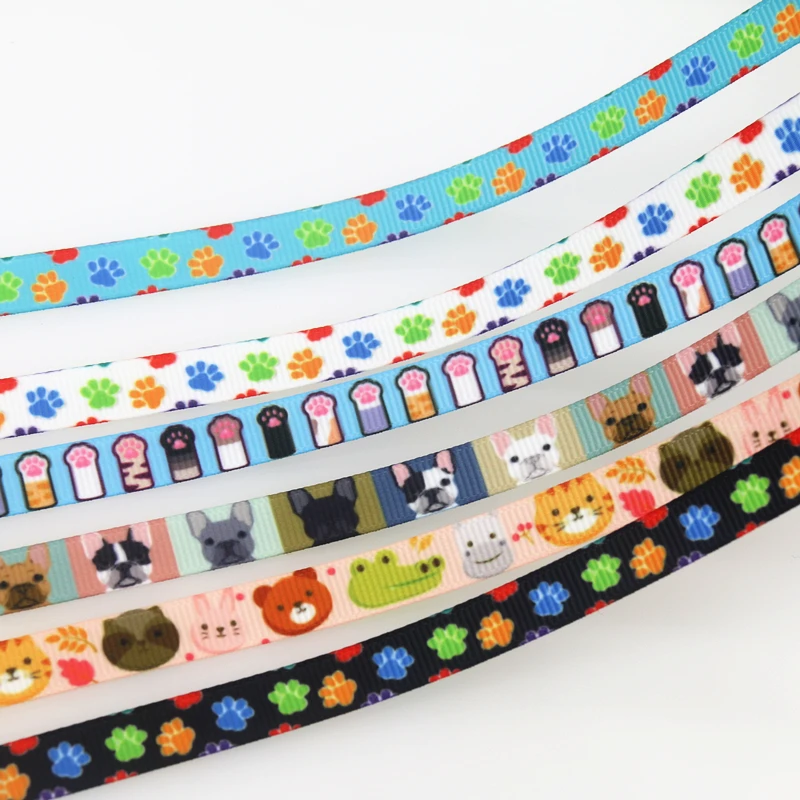 DHK 3/8'' 10yards Cat Dog Paw Printed Grosgrain Ribbon Accessory Hairbow Headwear DIY Decoration 9mm B2047