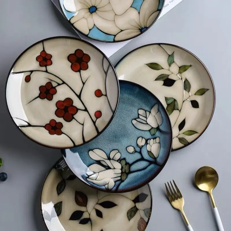 

Dish Plate очки квадратные уши зайца Dinner Household Good-Looking Fruit Steak Disc Japanese Ceramic Deep Creative Glaze