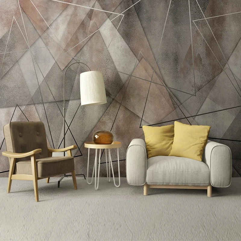 Custom Any Size Mural Wallpaper Modern Abstract 3D Geometric Gray Lines Retro Background Wall Mural Living Room Papel De Parede