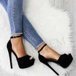 SEIIHEM Women Sandals Platform Stiletto Heels Ankle Strap Shoes Women Ladies Party Open Toe Pumps Des Sandales Large Size 43 52