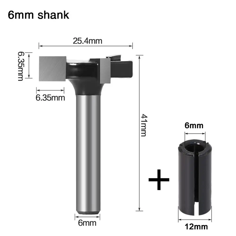 VACK 1/4" 6mm Shank T-Slot Milling Cutter 3Flutes Router Bit Set T Slotting Hole Bits Groove Wood Woodworking Milling Tools