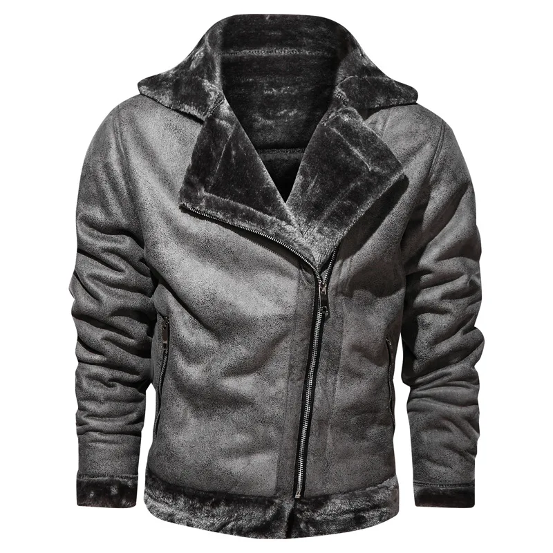 Men\'s Winter Fleece Motorcycle Leather Jacket Plus Velvet Thick Retro Vintage Leisure Male Outwear Warm Cashmere Inner Coats