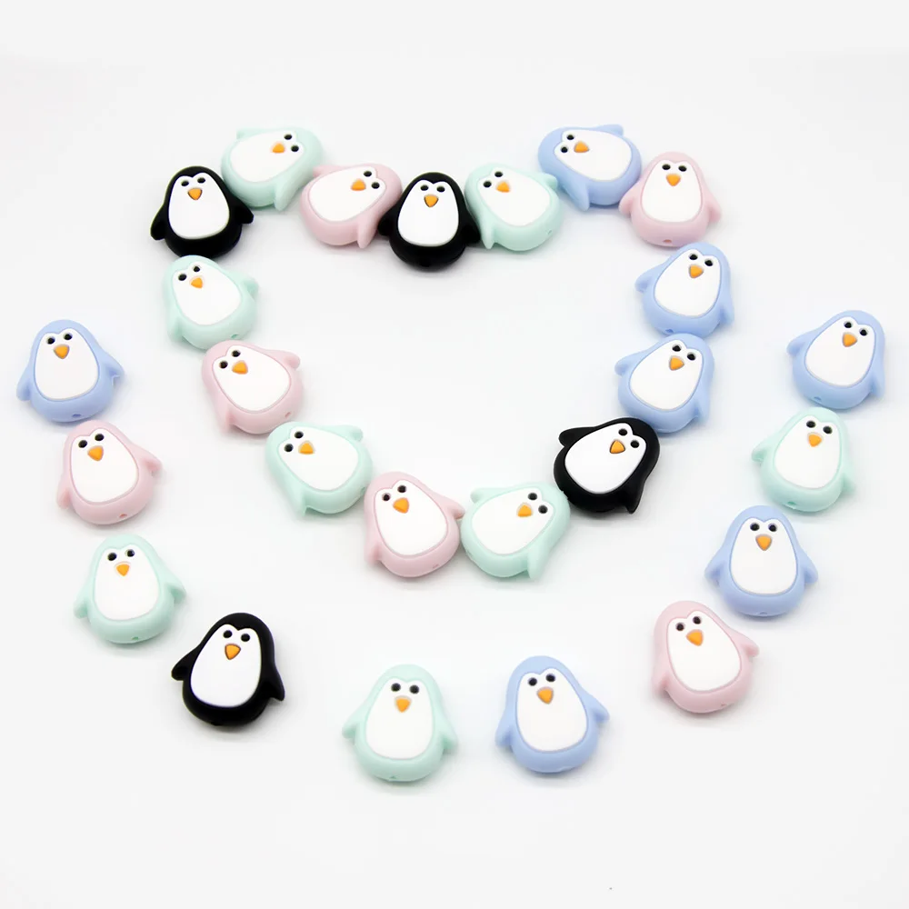 10PCs Penguin Beads Pacifier Pendants Accessories Chain BPA Free Chewable Teething Soft Baby Product Food Grade