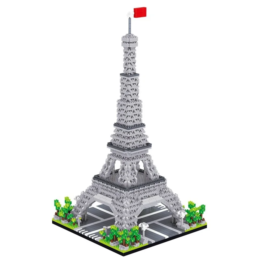 Architecture LEZI Mini Blocks World Creative Landmark Louvre Eiffel Tower Pisa Building Small Bricks Toy for Kids Gift 8002