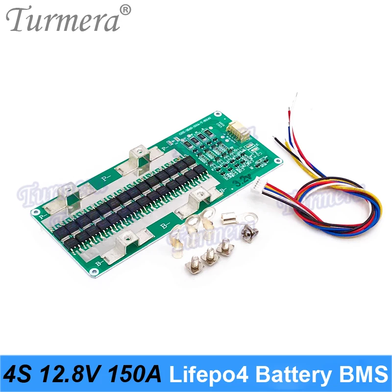 Turmera 4S 12,8 V 150A Lifepo4 BMS 92mA corriente de equilibrio para sistema de energía Solar de batería Lifepo4 de 3,2 V 100Ah 280Ah 310Ah o uso UPS