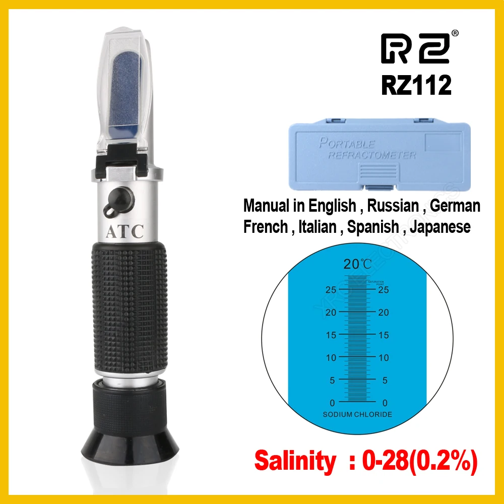 RZ Refractometer Optical Salinity Concentration meter salt Food Sodium Chloride Mariculture Handheld RZ112  0~28%