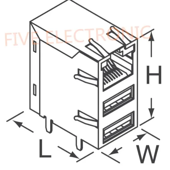 JW0-0006 1 Port RJ45 with USB A, Dual Magjack Connector Through Hole 10/100/1000 Base-TX, AutoMDIX JW0-0006NL