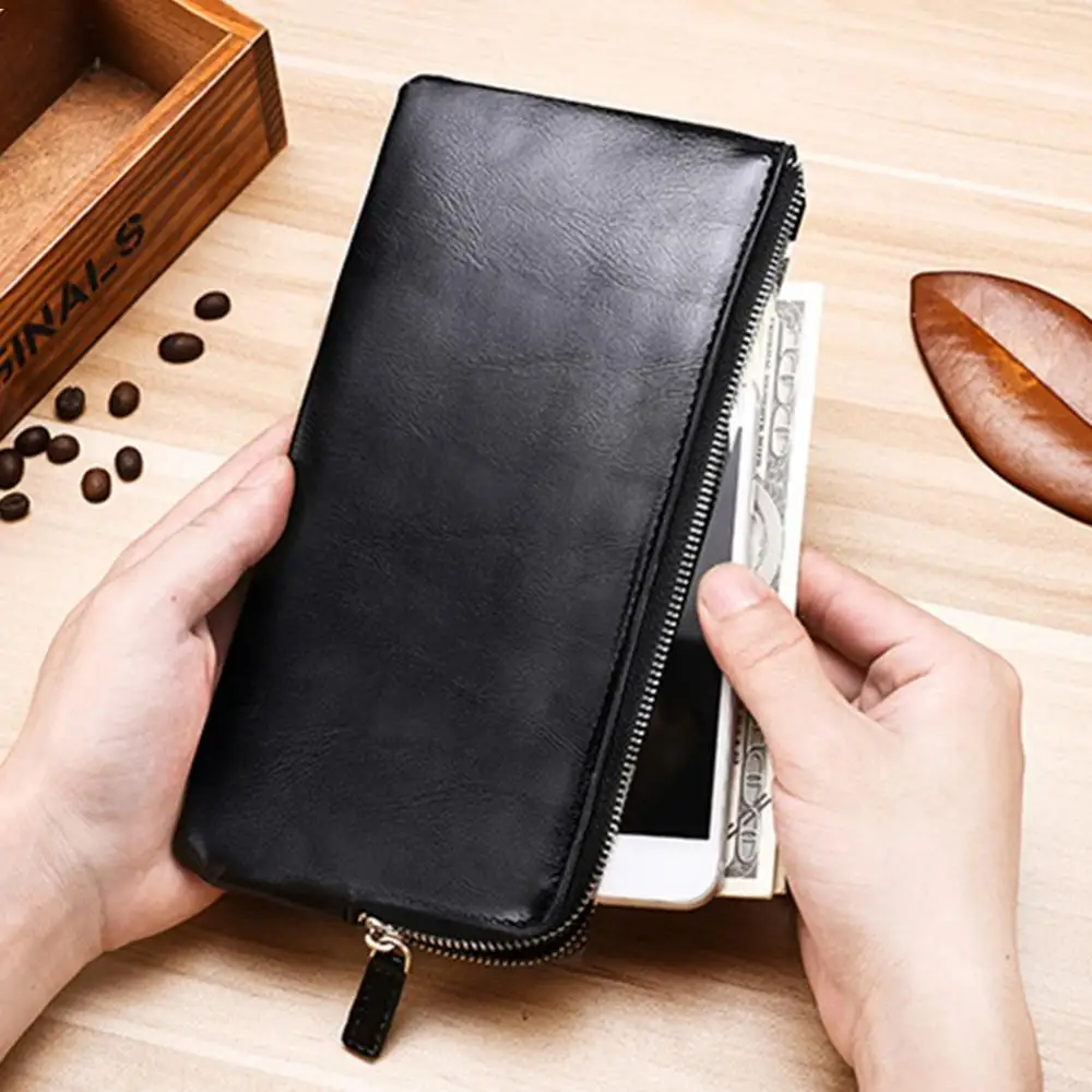 Deabolar men practical solid color artificial leather long wallet card mobile phone holder portable credit card bag thin wallet