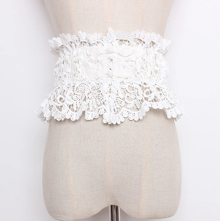 Women's runway fashion white black elastic lace Cummerbunds female Dress Corsets Waistband Belts decoration wide belt TB1272