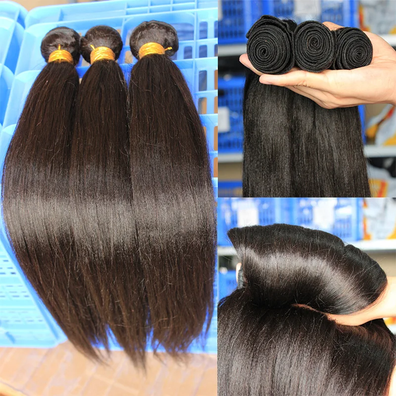 4S Light Yaki Straight Human Hair Bundles For Black Women Kinky Straight Hair Extension Brazilian Virgin Hair Weave 2&3 Bundles