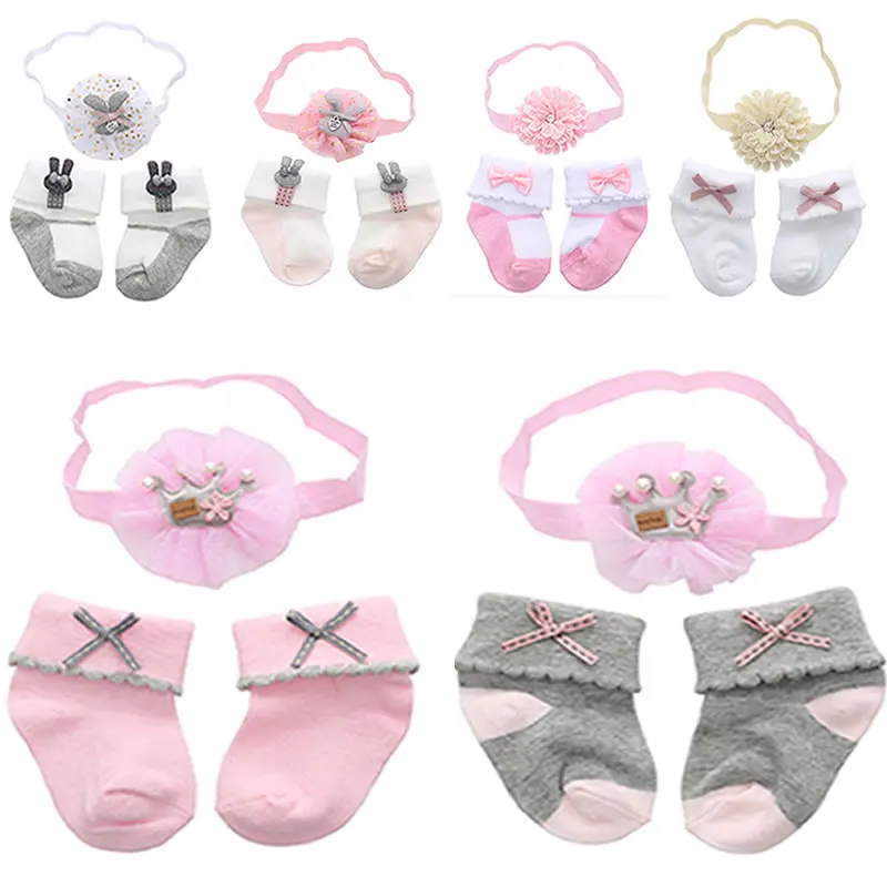 

Socks Hair Band Set Newborn Headband Cute Flower Lace Cotton Toddler Girls Headwear Baby General Solid Color Floral Sock